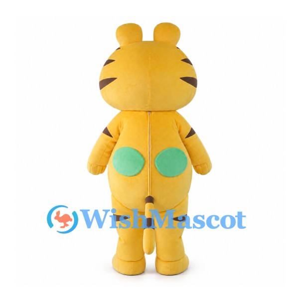 Yellow Tiger Mascot Costume with Green Eyes and Decorated Forehead