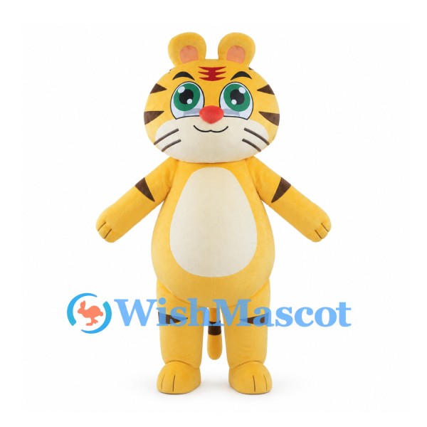 Yellow Tiger Mascot Costume with Green Eyes and Decorated Forehead