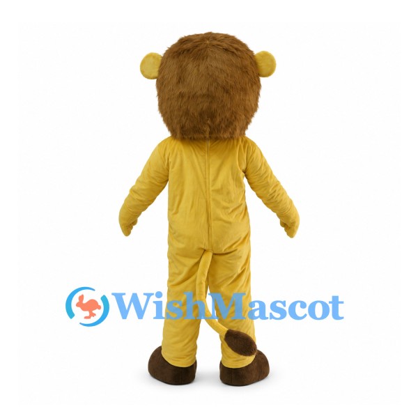 Golden Lion Mascot Costume with Brown Mane and Open Mouth