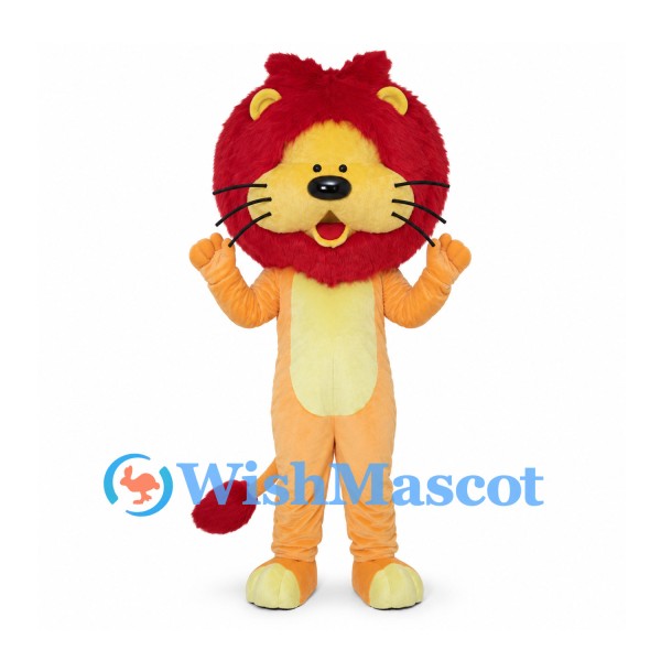 Orange Lion Mascot Costume with Deep Red Mane and Cream Belly