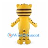 Yellow Tiger Cub Mascot Costume with Brown Stripes and Large Gray Eyes