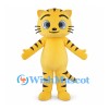 Yellow Tiger Cub Mascot Costume with Brown Stripes and Large Gray Eyes
