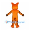 Orange Tiger Mascot Costume with Pointed Ears and White Fangs