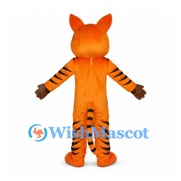 Orange Tiger Mascot Costume with Pointed Ears and White Fangs