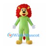 Lion Mascot Costume with Green Body and Long Red Mane