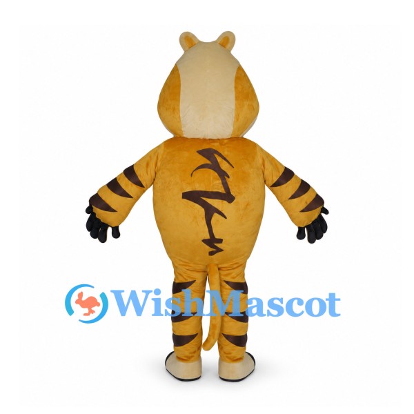 Tiger Mascot Costume in Gold with White Belly and Narrow Eyes