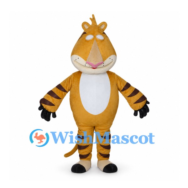 Tiger Mascot Costume in Gold with White Belly and Narrow Eyes