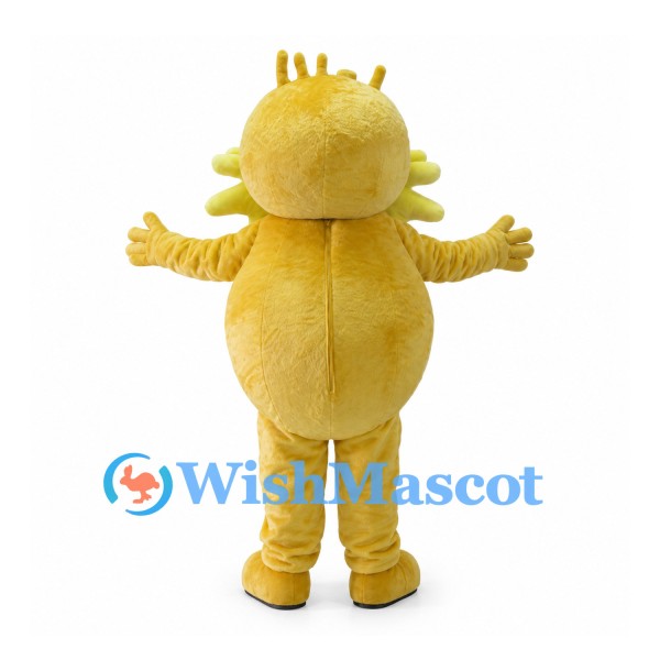 Yellow Monster Mascot Costume with Spiked Collar and Crown Like Hair