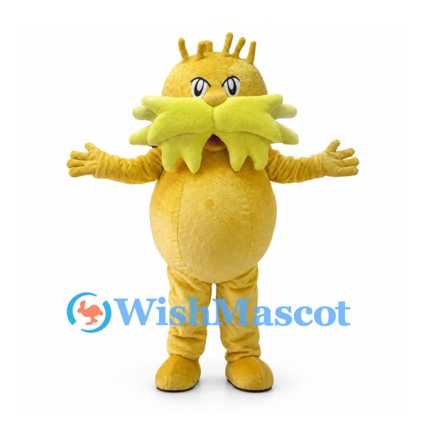 Yellow Monster Mascot Costume with Spiked Collar and Crown Like Hair