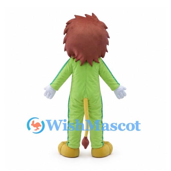 Lion Mascot Costume with Green Body and Sculpted Brown Mane