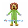 Lion Mascot Costume with Green Body and Sculpted Brown Mane