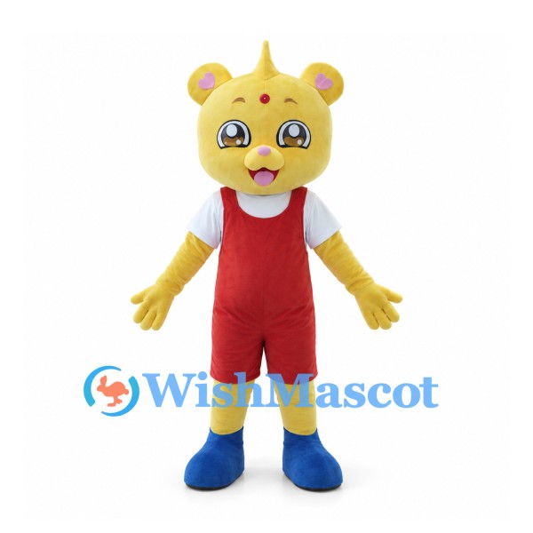 Mouse Mascot Costume in Yellow with Red Overalls and Blue Shoes