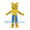 Leopard Mascot Costume in Yellow with Blue Shorts and Black Spots