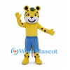 Leopard Mascot Costume in Yellow with Blue Shorts and Black Spots