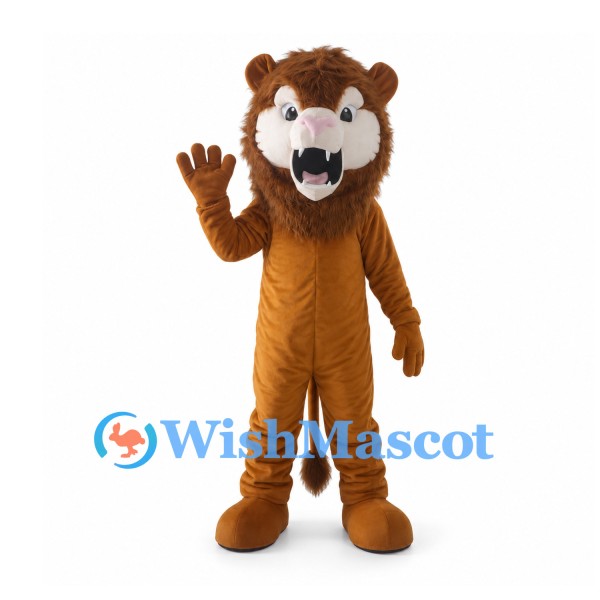 Brown Lion Mascot Costume with Shaggy Mane and Open Mouth