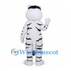 White Tiger Mascot Costume with Black Stripes and Black Hair Tuft