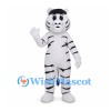 White Tiger Mascot Costume with Black Stripes and Black Hair Tuft
