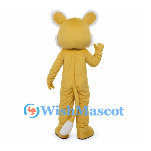 Lioness Mascot Costume in Yellow with White Belly and Large Round Ears
