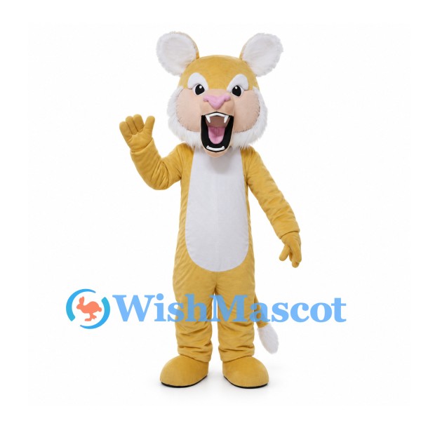 Lioness Mascot Costume in Yellow with White Belly and Large Round Ears