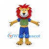 Lion Mascot Costume with Red Mane Green Vest and Blue Pants