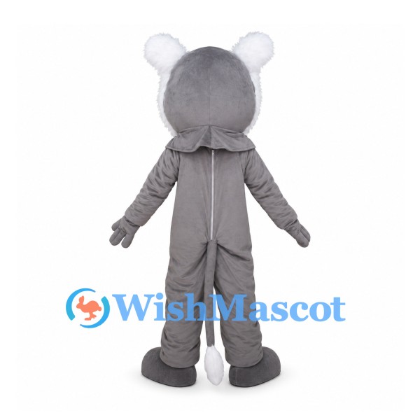 Gray Wildcat Mascot Costume with White Belly and Round Ears