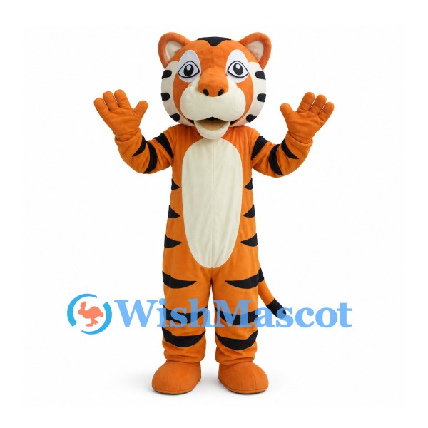 Orange Tiger Mascot Costume with Cream Belly and Large White Muzzle
