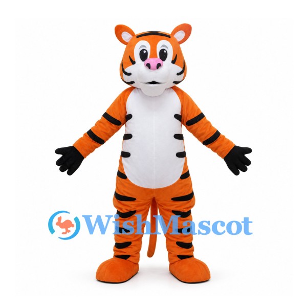 Orange Tiger Mascot Costume with White Belly and Black Gloves