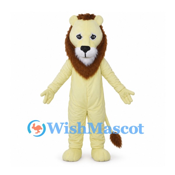Cream Lion Mascot Costume with Brown Mane and White Muzzle