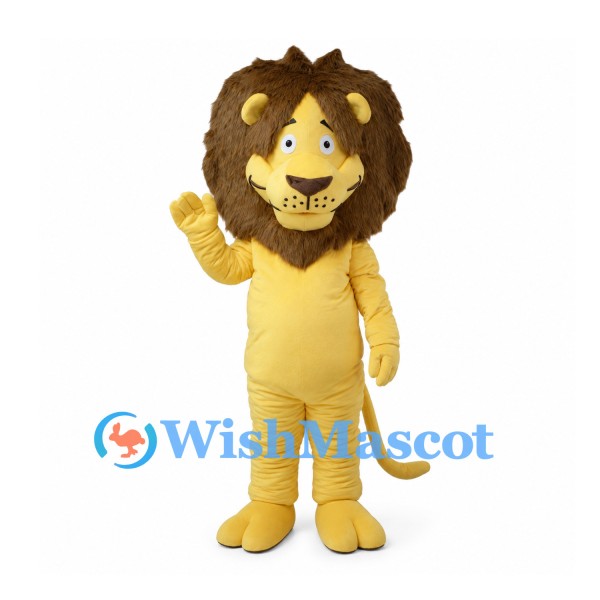 Yellow Lion Mascot Costume with Large Shaggy Brown Mane