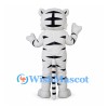 White Tiger Mascot Costume with Black Stripes and Wide Round Eyes