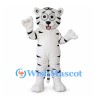 White Tiger Mascot Costume with Black Stripes and Wide Round Eyes