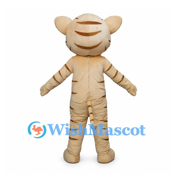 Tan Tiger Cub Mascot Costume with Brown Stripes and Blue Eyes