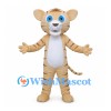 Tan Tiger Cub Mascot Costume with Brown Stripes and Blue Eyes