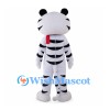 White Tiger Mascot Costume with Red Scarf and Green Eyes
