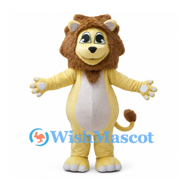 Yellow Lion Mascot Costume with Brown Mane and White Paw Pads