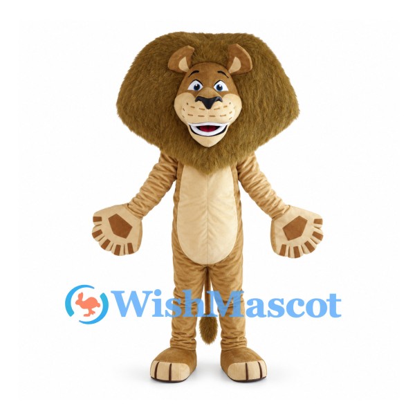 Tan Lion Mascot Costume with Extra Wide Shaggy Mane