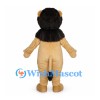 Tan Lion Mascot Costume with Black Mane and Rounded Belly