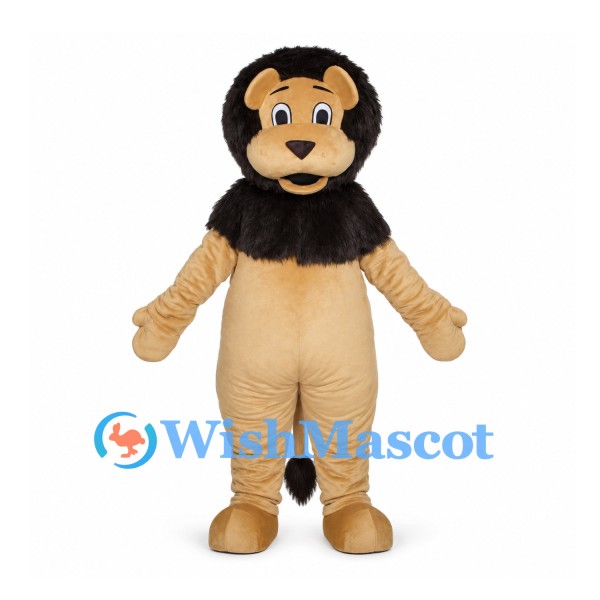 Tan Lion Mascot Costume with Black Mane and Rounded Belly