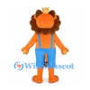 Lion King Mascot Costume with Gold Crown and Blue Suspender Shorts