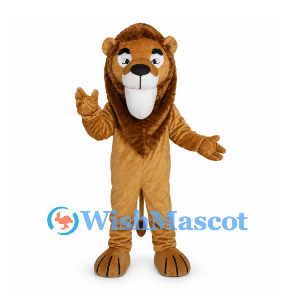 Brown Lion Mascot Costume with Long White Muzzle and Small Mane