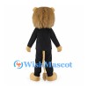Lion Mascot Costume with Black Suit and Shaggy Tan Head