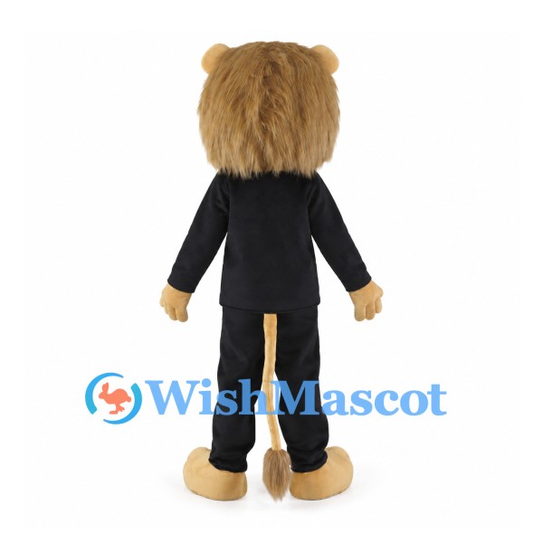 Lion Mascot Costume with Black Suit and Shaggy Tan Head