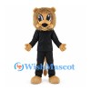 Lion Mascot Costume with Black Suit and Shaggy Tan Head
