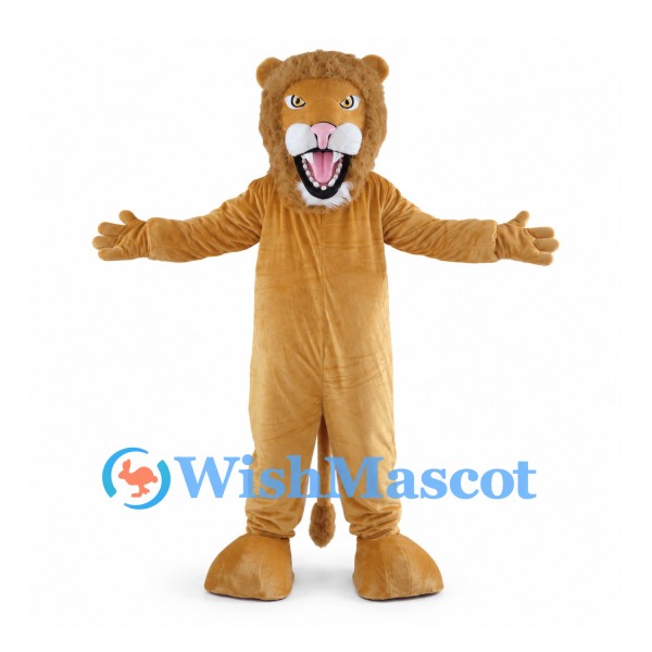 Tan Lion Mascot Costume with Small Mane and Roaring Face