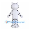 White Tiger Mascot Costume with Black Stripes and Orange Eyes