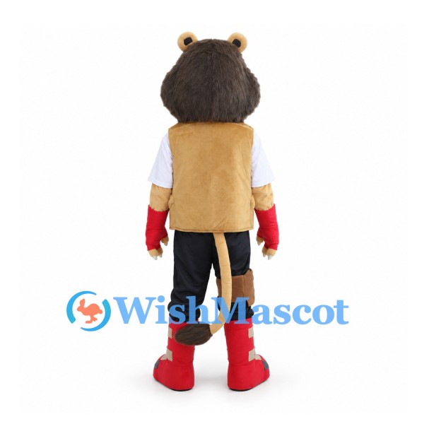 Lion Mascot Costume with Tan Vest Red Gloves and Red Boots