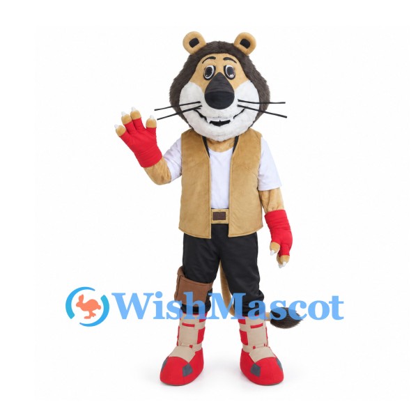 Lion Mascot Costume with Tan Vest Red Gloves and Red Boots