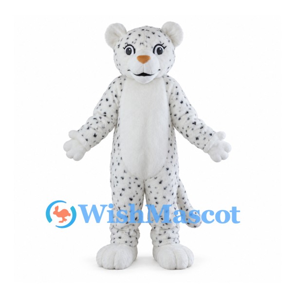 Snow Leopard Mascot Costume with Gray Spots and White Paws