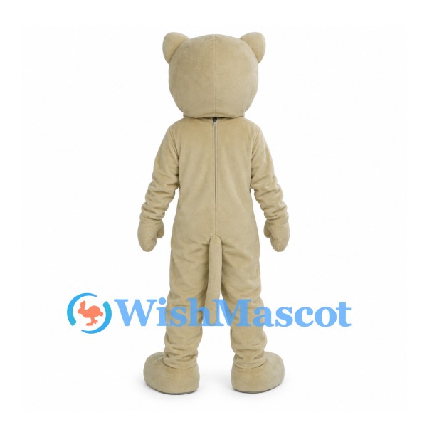 Beige Wildcat Mascot Costume with White Belly and Black Facial Stripes