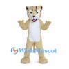 Beige Wildcat Mascot Costume with White Belly and Black Facial Stripes